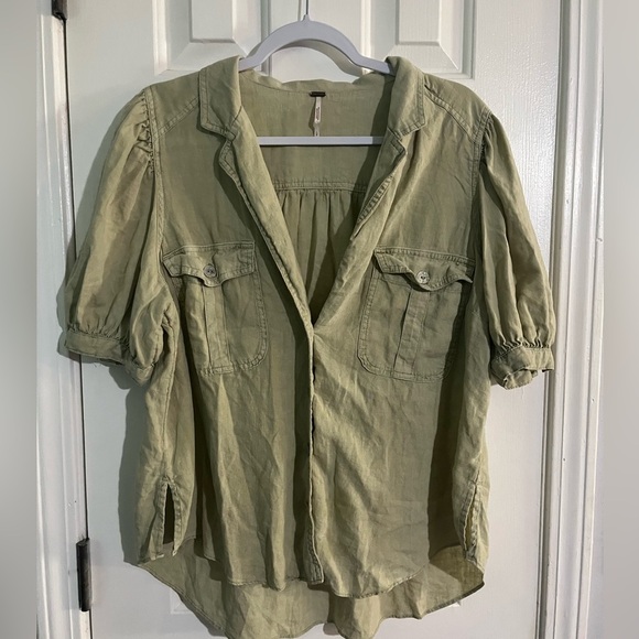 Free People Green Safari Babe Button-Down Top Size large - Picture 5 of 7